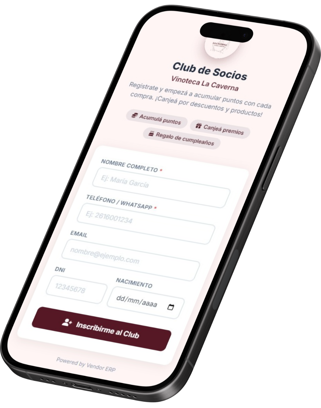 Página del Club de Socios vista desde el celular